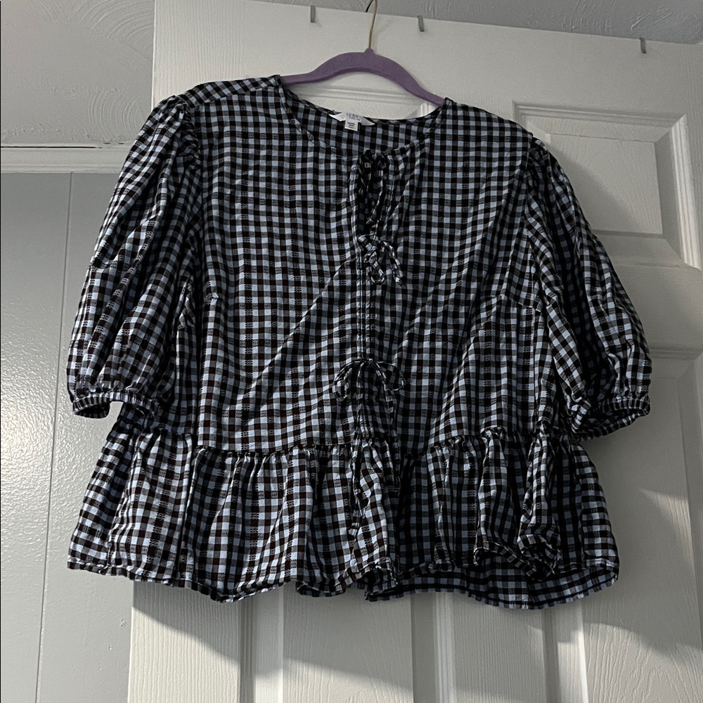 Time and Tru Brown and Blue Gingham Blouse XXXL